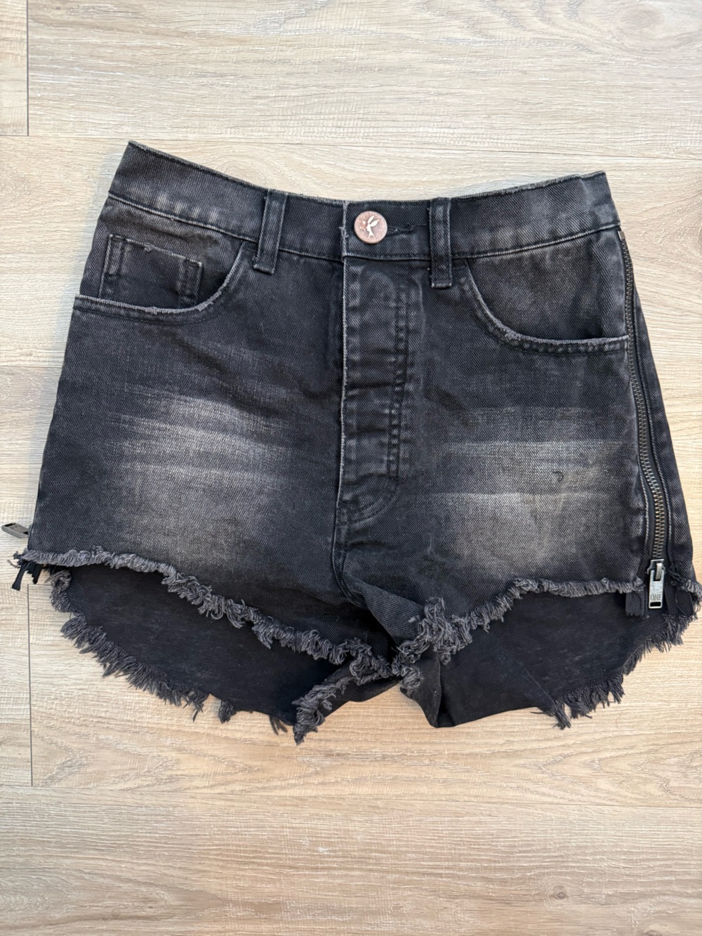 One Teaspoon Black Size Zip Denim Cutoff Shorts